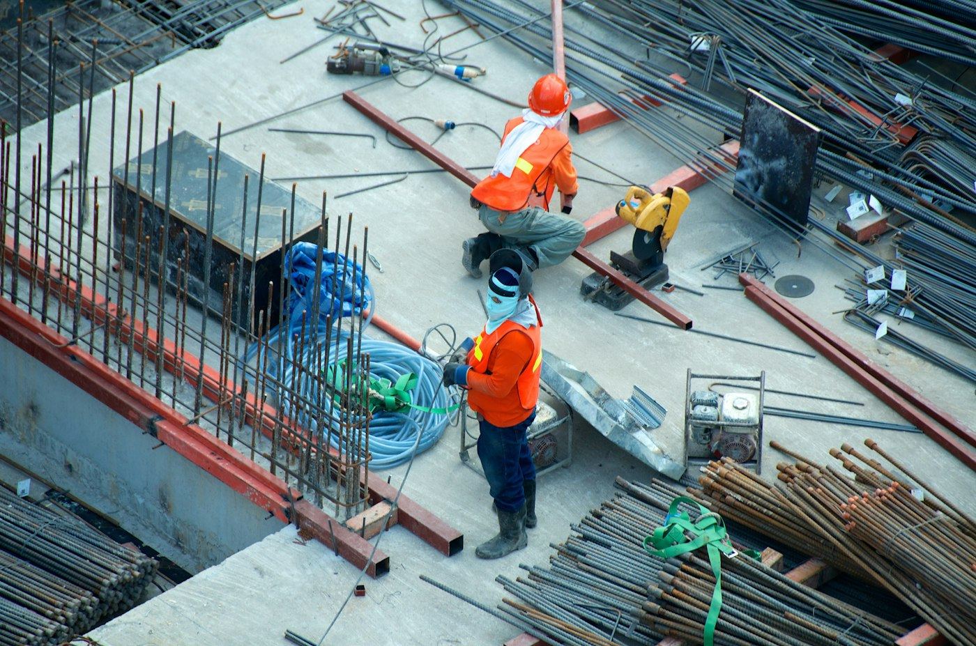 Concrete slab and steel on site